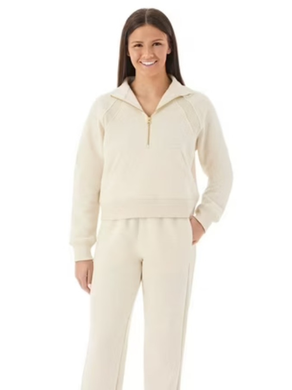 MEMBERS MARK Cream  Cropped Fleece Half Zip Pullover Sweatshirt  M NWOT